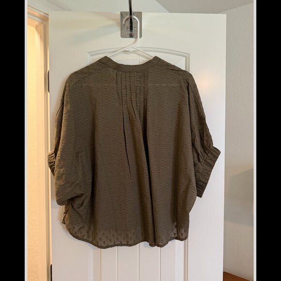 Emerson Fry Mandarin Collar Top in Swiss Dot in Moss | OS - Picture 8 of 9